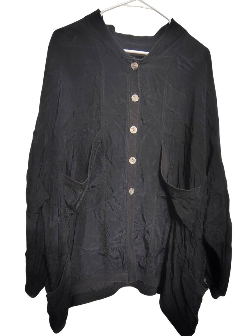 Joey Bisque Size 1 Black Button Front Blouse, Look Inc. Choose to Play Lagenlook